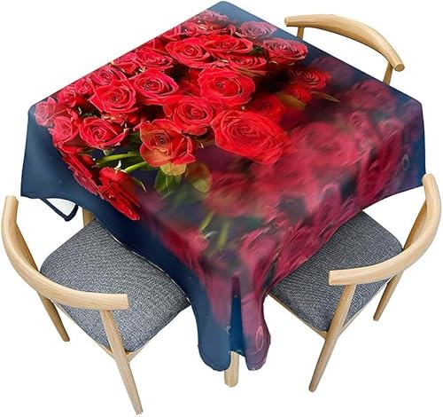 Tischdecke Outdoor Rote Rose Tischdecken Abwaschbar 3D Romantisches Thema Tischdecke Wetterfest Wasserdicht für Weihnachten Party Biertisch, 100x100 cm A/B2755 von Tizhweqo