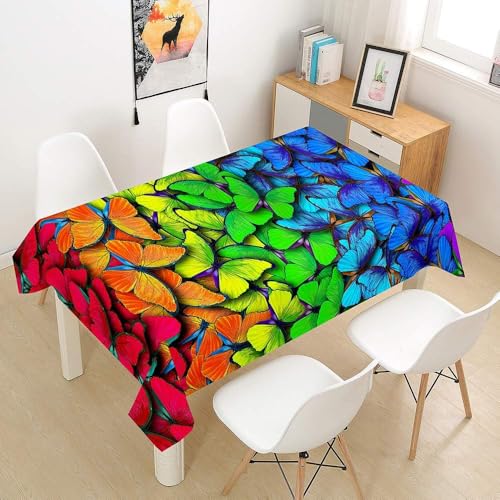 Tischdecke Outdoor Schmetterling Tischdecken Abwaschbar 3D Regenbogenfarben Tischdecke Wetterfest Wasserdicht für Weihnachten Party Biertisch, 100x100 cm A/B2139 von Tizhweqo