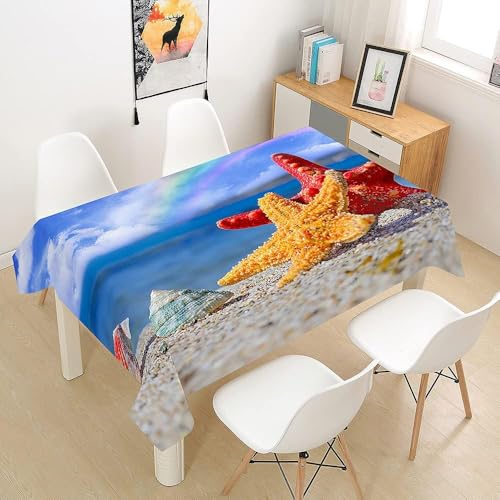 Tischdecke Outdoor Seestern Tischdecken Abwaschbar 3D Regenbogen Tischdecke Wetterfest Wasserdicht für Weihnachten Party Biertisch, 100x100 cm A/B2619 von Tizhweqo