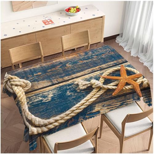 Tischdecke Outdoor Seestern Tischdecken Abwaschbar 3D Vintage Holzbrett Tischdecke Wetterfest Wasserdicht für Party Biertisch, 100x100 cm P/Q von Tizhweqo