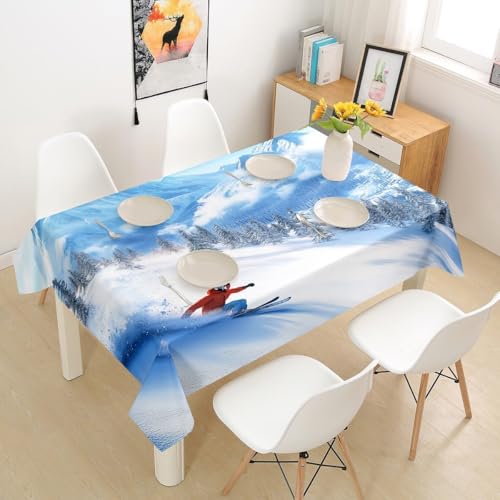 Tischdecke Outdoor Ski Tischdecken Abwaschbar 3D Wintersport Tischdecke Wetterfest Wasserdicht für Weihnachten Party Biertisch, 150x150 cm E/F1365 von Tizhweqo