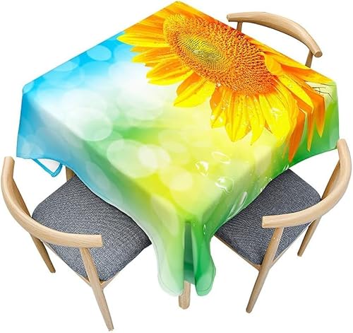 Tischdecke Outdoor Sonnenblume Tischdecken Abwaschbar 3D Blumen Tischdecke Wetterfest Wasserdicht für Weihnachten Party Biertisch, 90x90 cm A/B1002 von Tizhweqo