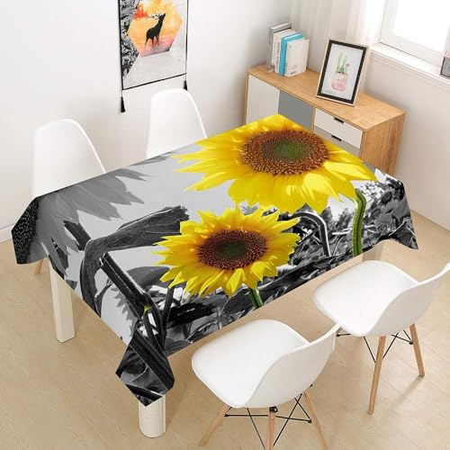 Tischdecke Outdoor Sonnenblume Tischdecken Abwaschbar 3D Landhausstil Tischdecke Wetterfest Wasserdicht für Weihnachten Party Biertisch, 140x140 cm A/B900 von Tizhweqo