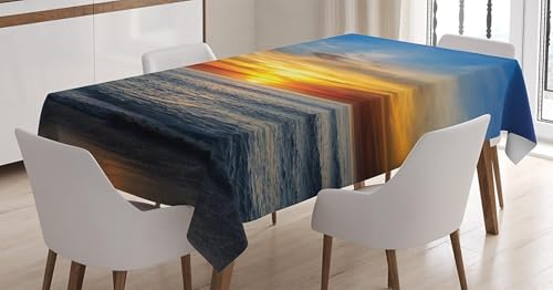 Tischdecke Outdoor Sonnenuntergang Tischdecken Abwaschbar 3D Meerblick Tischdecke Wetterfest Wasserdicht für Party Biertisch, 140x200 cm P/Q von Tizhweqo