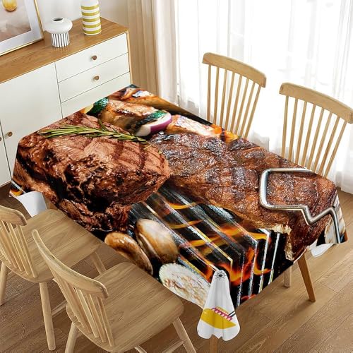 Tischdecke Outdoor Steak Tischdecken Abwaschbar 3D Westliches Essen Tischdecke Wetterfest Wasserdicht für Weihnachten Party Biertisch, 100x100 cm A/B3555 von Tizhweqo