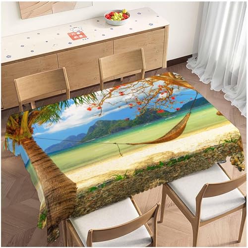 Tischdecke Outdoor Strand Tischdecken Abwaschbar 3D Natürliche Landschaft Tischdecke Wetterfest Wasserdicht für Party Biertisch, 100x100 cm P/Q von Tizhweqo