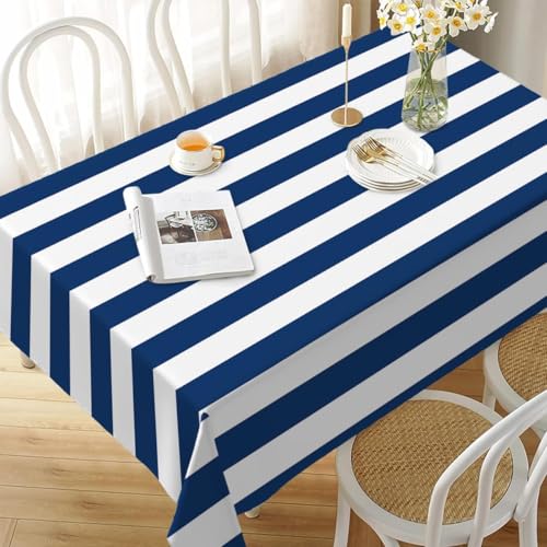 Tischdecke Outdoor Streifen Tischdecken Abwaschbar 3D Blau Weiß Tischdecke Wetterfest Wasserdicht für Party Biertisch, 100x100 cm P/Q2827 von Tizhweqo