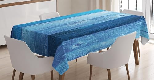 Tischdecke Outdoor Vintage Holzbrett Tischdecken Abwaschbar 3D Blau Tischdecke Wetterfest Wasserdicht für Party Biertisch, 100x100 cm P/Q2891 von Tizhweqo