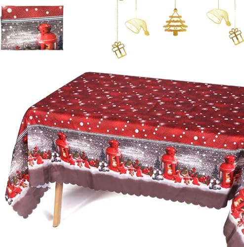 Tischdecke Outdoor Weihnachtsthema Tischdecken Abwaschbar 3D Rot Tischdecke Wetterfest Wasserdicht für Weihnachten Party Biertisch, 140x140 cm A/B1012 von Tizhweqo