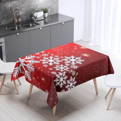 Tischdecke Outdoor Weihnachtsthema Tischdecken Abwaschbar 3D Schneeflocke Tischdecke Wetterfest Wasserdicht für Weihnachten Party Biertisch, 150x150 cm A/B1077 von Tizhweqo