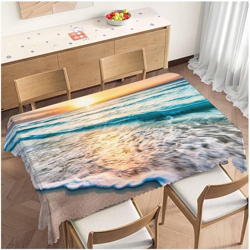 Tischdecke Outdoor Wellen Tischdecken Abwaschbar 3D Strand Tischdecke Wetterfest Wasserdicht für Party Biertisch, 140x140 cm P/Q von Tizhweqo