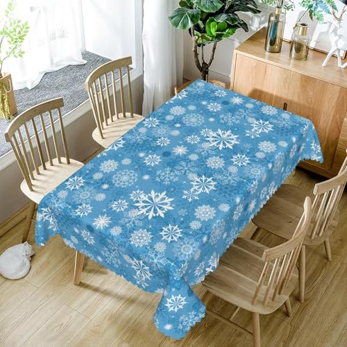 Tischdecke Outdoor Winterschneeflocken Tischdecken Abwaschbar 3D Blau Tischdecke Wetterfest Wasserdicht für Weihnachten Party Biertisch, 100x100 cm A/B2699 von Tizhweqo