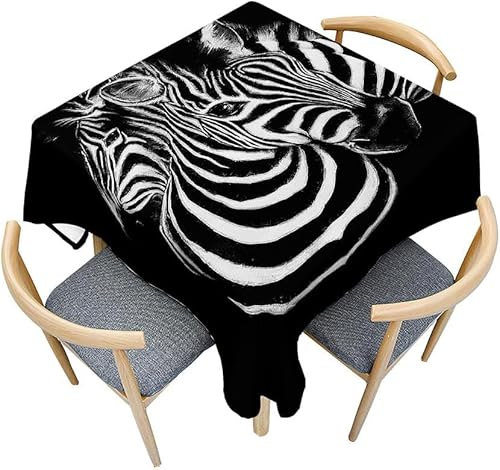 Tischdecke Outdoor Zebra Tischdecken Abwaschbar 3D Schwarz Und Weiß Tischdecke Wetterfest Wasserdicht für Weihnachten Party Biertisch, 100x100 cm A/B2923 von Tizhweqo