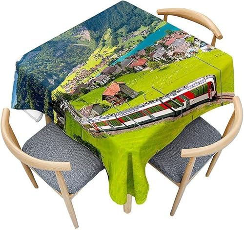 Tischdecke Outdoor Zug Tischdecken Abwaschbar 3D Landhausstil Tischdecke Wetterfest Wasserdicht für Weihnachten Party Biertisch, 100x100 cm A/B587 von Tizhweqo