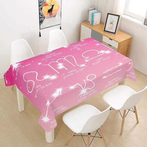 Tischdecke Outdoor Zwölf Sternzeichen Tischdecken Abwaschbar 3D Rosa Tischdecke Wetterfest Wasserdicht für Weihnachten Party Biertisch, 140x240 cm A/B3160 von Tizhweqo