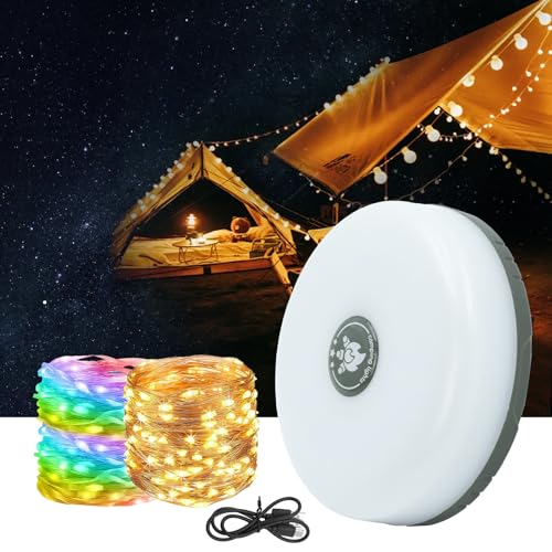 Tizund Camping String Lights 10m Camping Lichterkette Aufrollbar USB Tragbare Lichterkette Outdoor Camping Lichterkette Wasserdichte Tragbare Verstaubare Lichterkette Für den Außenbereich Warmes Licht von Tizund