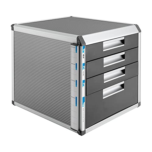 TkkMivcOC 4 Fächer Office Schubladenbox, Aluminium Dokumenten Aufbewahrung Ablagebox, Organizer Büro für A4 Dokumente, Abschließbar, 31.5 x 35 x 29.8cm, Silber von TkkMivcOC