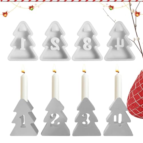 Tktouci Weihnachtsbaum-Kerzenhalter-Form – 4 x hohle Zahlenform, Kerzenbodenformen, Kunsthandwerk, Epoxidharz-Formen, Gipsformen zur Herstellung von Kerzenständern von Tktouci