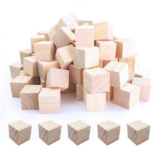 Tkxjry 100 Stück Holz Würfel Deko, Holz Basteln, 20mm Holz Quadrat Würfel, Deko Holz Basteln Bastelmaterial, Holzwürfel Blanko Deko, Holz zum Basteln und Bemalen,Alphabet- & Zahlenbausteine von Tkxjry