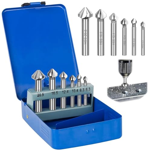 Tkxjry Kegelsenker 6tlg Bohrer HSS,Kegelsenker Set,Entgratsenker-Satz,6 tlg Kegelsenker 90°,Senkbohrer Satz,Kegelsenker Bohrer Set,Senkbohrer Entgrater Set 6,3-20,5 mm,für Kunststoff, Holz und Metall von Tkxjry