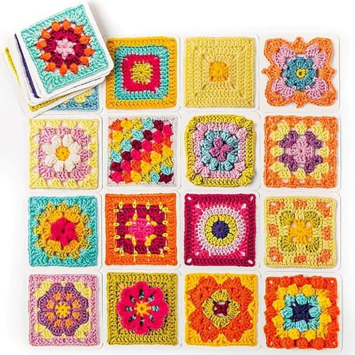 50 Mix & Match Designs The Granny Square Card Deck, Granny Square Crochet Book, Strickset für Erwachsene, Farbfäden, DIY-Stickset für Dekoration, Zuhause, Zimmer, Häkelzubehör, Geschenke zum Häkeln von Tlarsun