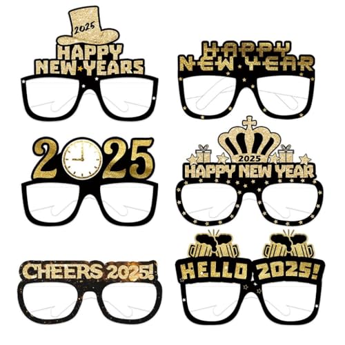 Silvester-Party-Zubehör, Dekorationen 2025, Neujahr, Stirnband, Brille, Partyzubehör, Happy New Year Hüte, Prost 2025, Brille für Silvester, Zubehör-Set, 6 Stück von Tlarsun