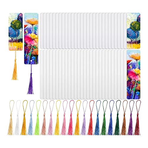 Tlily 35 Stück Wärmeübertragungs-Sublimations-Lesezeichen DIY Sublimation -Lesezeichen mit Loch und 35 Stück Quasten von Tlily