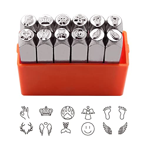 Tlimus Metall-Stempel-Set mit Engelsmotiv, 6 mm, Metallstempel-Set, DIY, Kunst und Handwerk, Metallstempel, Stempel-Zubehör, Leder, Holz für Metallstempel, 12-teilig von Tlimus