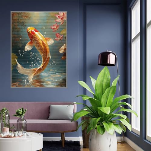 Diamant Painting Bilder Fisch Diamond Painting xxl 90x120cm 5D Diamant Malerei Erwachsene Blume Diamond Art kinder Mädchen DIY Mosaikherstellung Vollbohrerbild Set für Home Wand Dekor Geschenke , A104 von Tloome