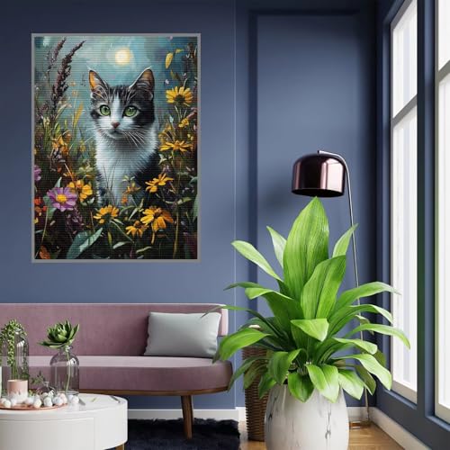 Diamant Painting Bilder Katze Diamond Painting xxl 90x120cm 5D Diamant Malerei Erwachsene Blume Diamond Art kinder Mädchen DIY Mosaikherstellung Vollbohrerbild Set für Home Wand Dekor Geschenke , A-22 von Tloome