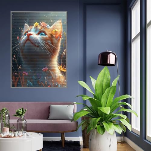 Diamant Painting Bilder Katze Diamond Painting xxl 90x120cm 5D Diamant Malerei Erwachsene Tier Diamond Art kinder Mädchen DIY Mosaikherstellung Vollbohrerbild Set für Home Wand Dekor Geschenke , A-64 von Tloome