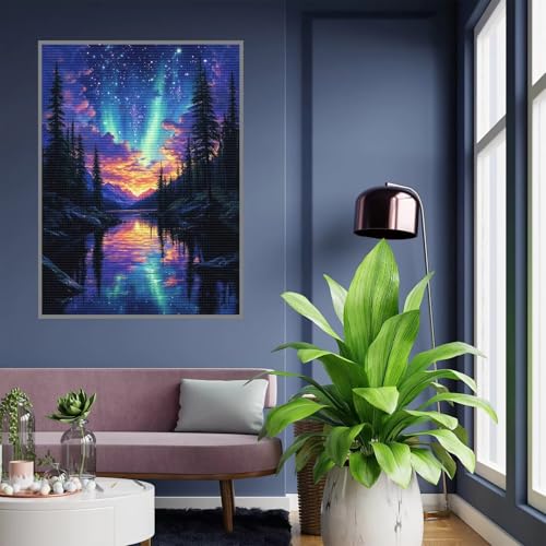 Diamant Painting Bilder Polarlicht Diamond Painting xxl 90x120cm 5D Diamant Malerei Erwachsene Baum Diamond Art kinder Mädchen DIY Mosaikherstellung Vollbohrerbild für Home Wand Dekor Geschenke A138 von Tloome