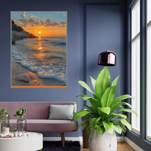 Diamant Painting Bilder Sonnenuntergang Diamond Painting xxl 90x120cm 5D Diamant Malerei Erwachsene Strand Diamond Art kinder Mädchen DIY Mosaikherstellung Vollbohrerbild für Home Dekor Geschenke A32 von Tloome