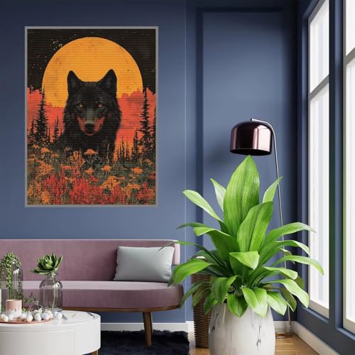 Diamant Painting Bilder Wolf Diamond Painting xxl 90x120cm 5D Diamant Malerei Erwachsene Mond Diamond Art kinder Mädchen DIY Mosaikherstellung Vollbohrerbild Set für Home Wand Dekor Geschenke , A-23 von Tloome