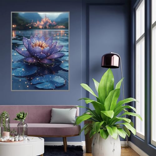 Diamond Painting Erwachsene Blume Diamond Painting kinder mädchen Geschenke 8 Jahre Lotus Diamant Bilder Groß DIY Bastelset Erwachsene für Home Decoration Living Room Geschenke Frauen 80x100cm A152 von Tloome