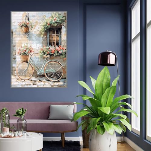 Diamond Painting Erwachsene Fahrrad Diamond Painting kinder mädchen Geschenke 8 Jahre Blume Diamant Bilder Groß DIY Bastelset Erwachsene für Home Decoration Living Room Geschenke Frauen 35x45cm A490 von Tloome