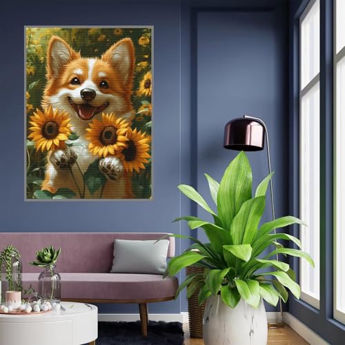 Diamond Painting Erwachsene Hund Diamond Painting kinder mädchen Geschenke 8 Jahre Sonnenblume Diamant Bilder DIY Bastelset Erwachsene für Home Decoration Living Room Geschenke Frauen 35x45cm A161 von Tloome