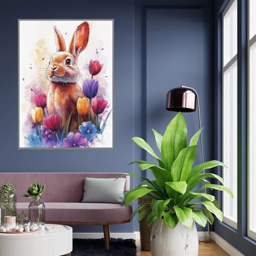 Diamond Painting Erwachsene Kaninchen Diamond Painting kinder mädchen Geschenke 8 Jahre Blume Diamant Bilder Groß DIY Bastelset Erwachsene für Home Decoration Living Room Geschenke Frauen 45x60cm A57 von Tloome