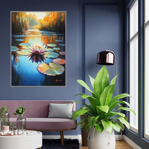 Diamond Painting Erwachsene Lotus Diamond Painting kinder mädchen Geschenke 8 Jahre Teich Diamant Bilder Groß DIY Bastelset Erwachsene für Home Decoration Living Room Geschenke für Frauen 35x45cm A492 von Tloome