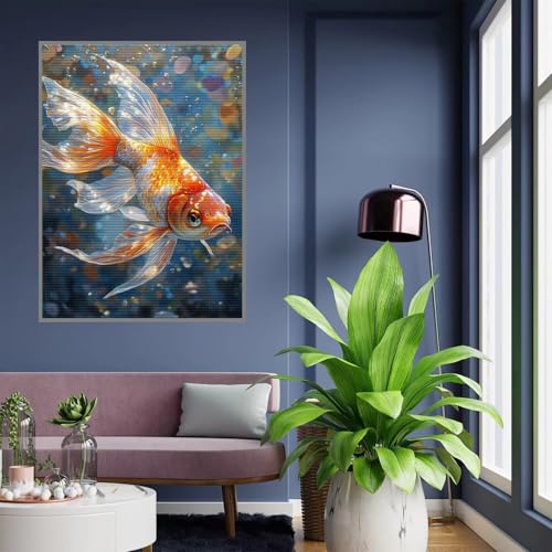 Diamond Painting Fisch Diamond Painting Erwachsene Goldfisch 5D Basteln Kinder Mädchen Geschenke 7 8 9 10 jahre, DIY Diamant Bilder Bastelset Erwachsene für Deko Wohnzimmer Home Geschenke 50x70cm A120 von Tloome