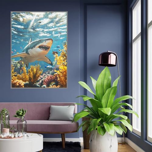 Diamond Painting Fisch Diamond Painting Erwachsene Hai 5D Basteln Kinder Mädchen Geschenke 7 8 9 10 jahre, DIY Diamant Bilder Bastelset Erwachsene für Deko Wohnzimmer Home Geschenke 50x70cm, A-157 von Tloome