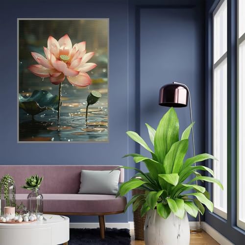 Diamond Painting Kinder Lotus Diamond Painting mädchen Geschenke 8 jahre 5D Diamant Malerei See Diamant Malsets Bilder Full Crystal Art Basteln Erwachsene für Home Wand Décor Geschenke20x30cm, A-147 von Tloome