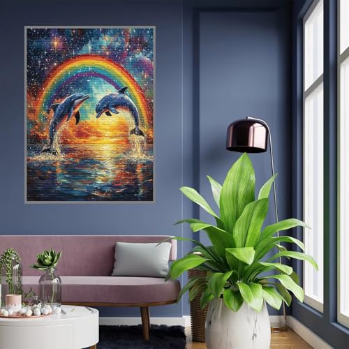 Diamond Painting Kinder Regenbogen Diamond Painting mädchen Geschenke 8 jahre 5D Diamant Malerei Erwachsene Delphin Diamant Malsets Bilder Full Crystal Art für Home Wand Décor Geschenke 60x80cm, A-50 von Tloome