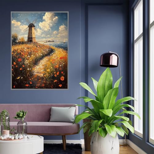 Diamond Painting Kinder Windmühle Diamond Painting mädchen Geschenke 8 jahre 5D Diamant Malerei Erwachsene Landschaft Diamant Malsets Bilder Full Crystal Art für Home Wand Décor Geschenke 60x80cm A118 von Tloome