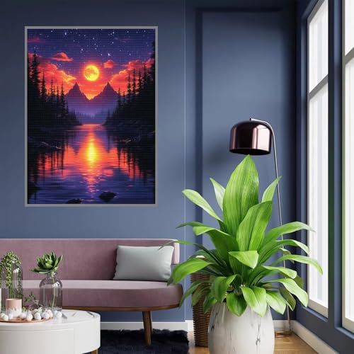 Diamond Painting Vollmond Diamond Painting Erwachsene Landschaft 5D Basteln Kinder Mädchen Geschenke 10 jahre, DIY Diamant Bilder Bastelset Erwachsene für Deko Wohnzimmer Home Geschenke 50x70cm A42 von Tloome