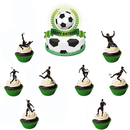 Tortendeko Fußball, 34 Stück mit vielfältigen Cake-Toppern und Cupcake Fußballfiguren, Ideal Fussball Topper für Kindergeburtstage und Fußballpartys, Happy Birthday Kuchenaufsätze von Tmade