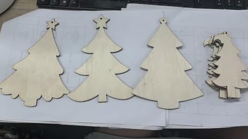 16 unlackierte bemalbare Blanko-Holztannenbäume, 4 Designs, Festival-Dekoration, Ornamente, Weihnachtsbaum-hängende Holzscheiben für Kinder, DIY, Kunsthandwerk von Tmflexe