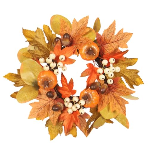 Tmianya Kränze Kleiner Herbstkranz für Kerzenständer Dekorative Rattangirlande mit Ahornblatt für Thanksgiving, Halloween, Tischdekoration im Herbstkranz Dekorative 1217ydfr (Orange, 30x30cm) von Tmianya