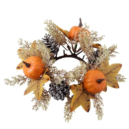 Tmianya Stücke Kürbisse Ahornblätter Kerzenringe Kränze mit Sonnenblume Herbst Kerzenringe Erntedankfest Ringhalter Mini Herbst für Hochzeit Tür Tischdekoration 1209ydfr (Orange, 25x9cm) von Tmianya