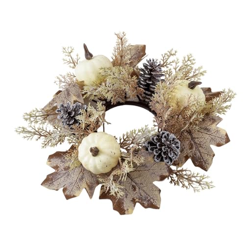 Tmianya Stücke Kürbisse Ahornblätter Kerzenringe Kränze mit Sonnenblumen Herbst Kerzenringe Erntedankfest Ringhalter Mini Herbst für Hochzeit Tür Tischdekoration (Beige) 1203ydfr (White, 25x9cm) von Tmianya